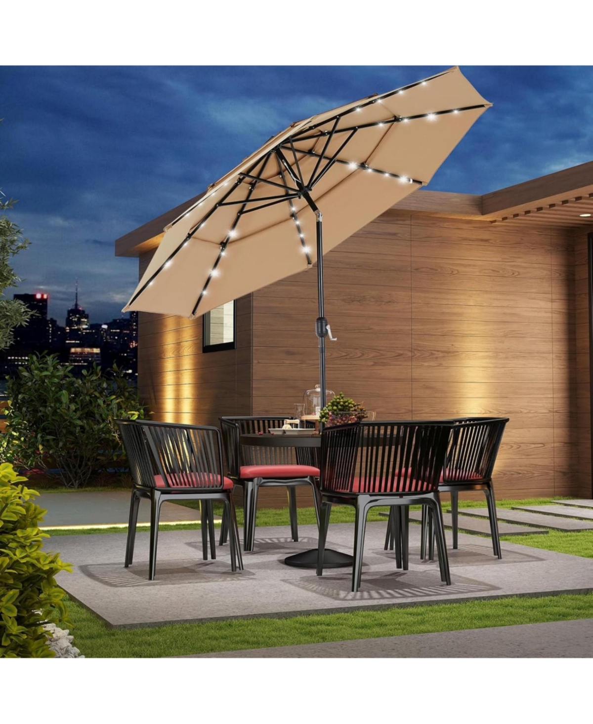 Yiortwo 9.5 Feet Solar Patio Umbrella with Led Lights Tilt Crank UV50+ Outdoor
