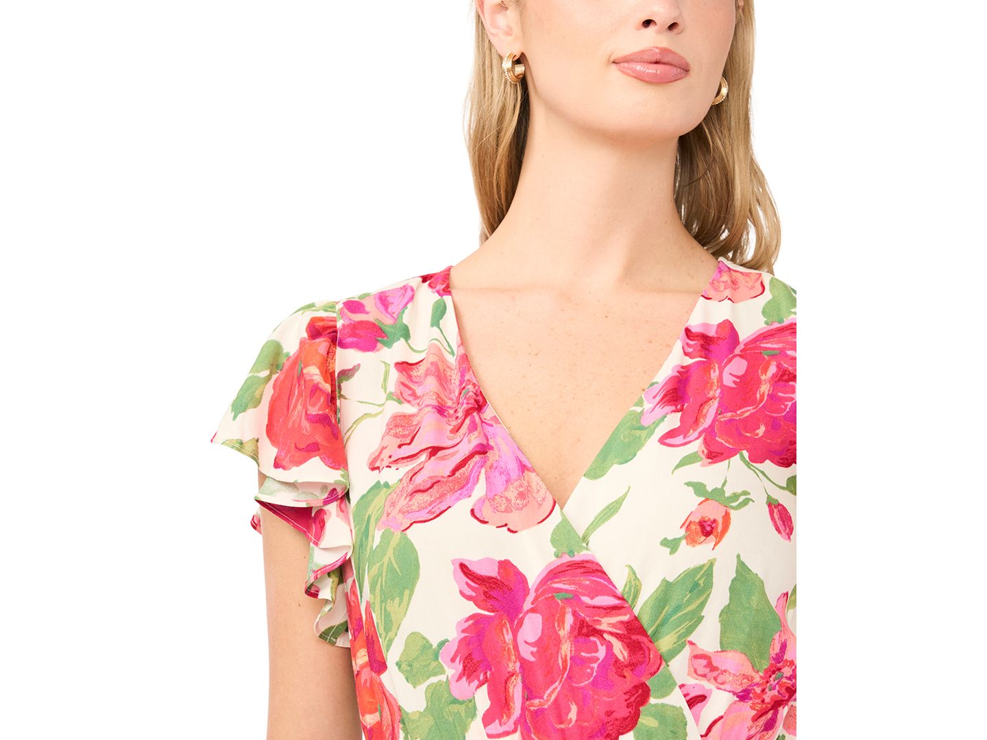 Женский комбинезон Sam & Jess V-Neck Flutter-Sleeve Wide-Leg Jumpsuit, цвет: Фуксия красный — фото 3