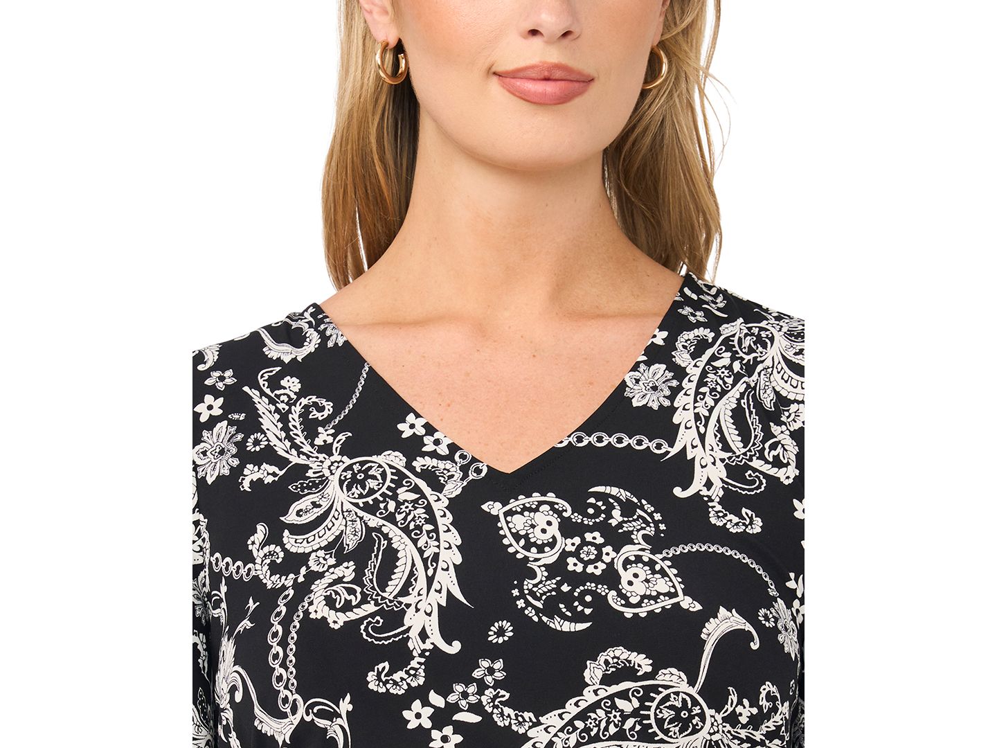 Женский топ Sam & Jess V-Neck Flutter-Sleeve Tunic Top, цвет: Чёрный с принтом — фото 3