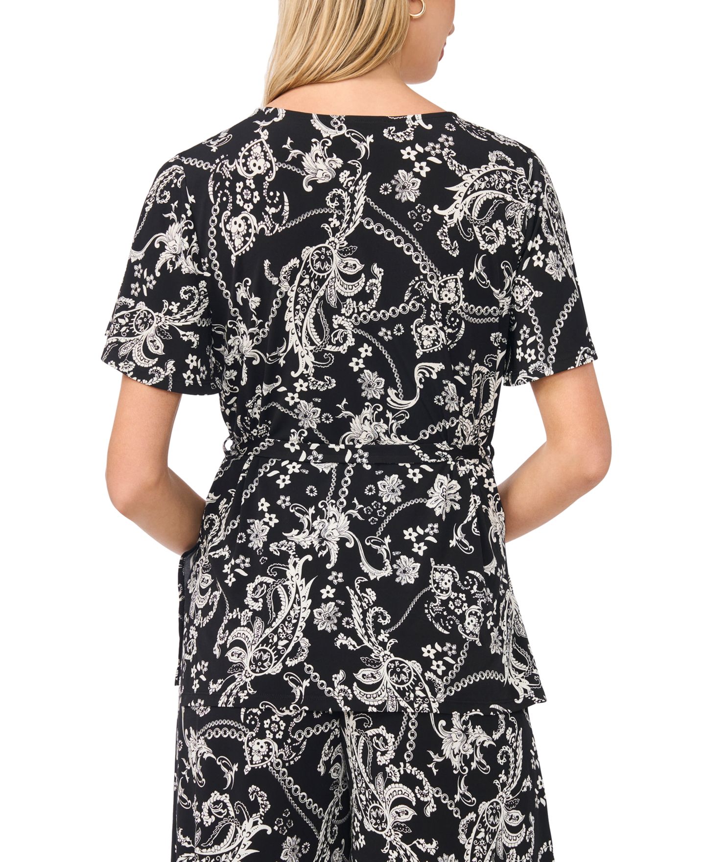 Женский топ Sam & Jess V-Neck Flutter-Sleeve Tunic Top, цвет: Чёрный с принтом — фото 4