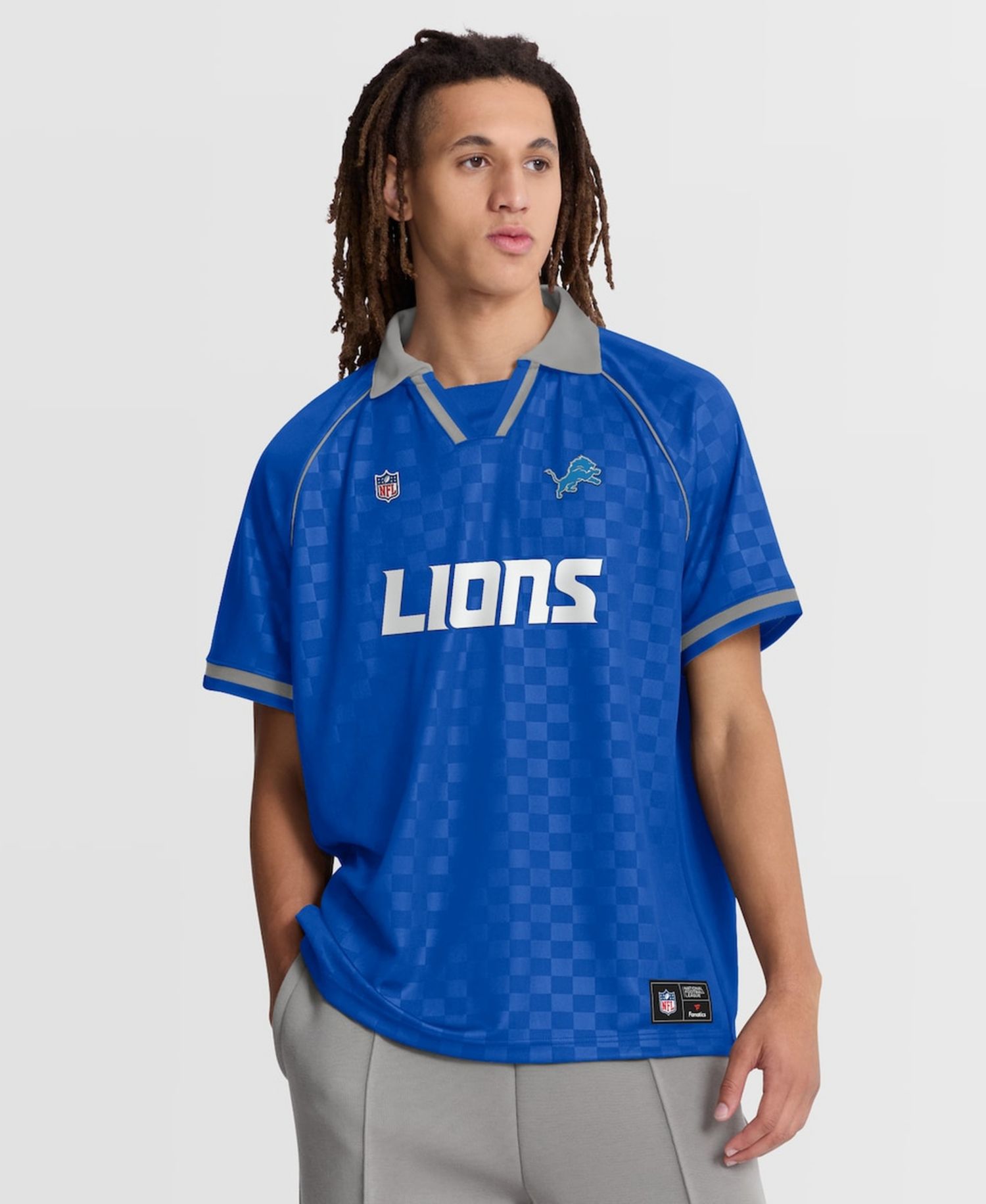 Men's Blue/Gray Detroit Lions Homerun Raglan V-Neck Polo Shirt
