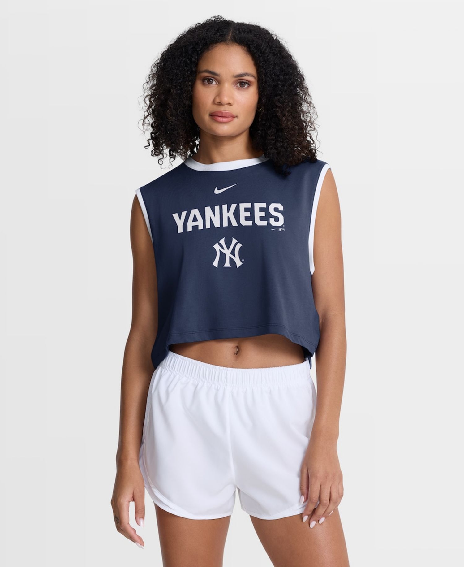 Women's Navy New York Yankees Primetime Loose Dri-FIT Cropped Tank Top
