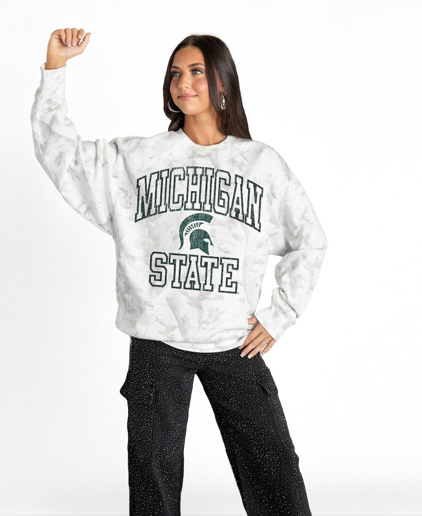 Женская толстовка Gameday Couture Ash Michigan State Spartans Whiteout Premium Fleece Camo — фото 2