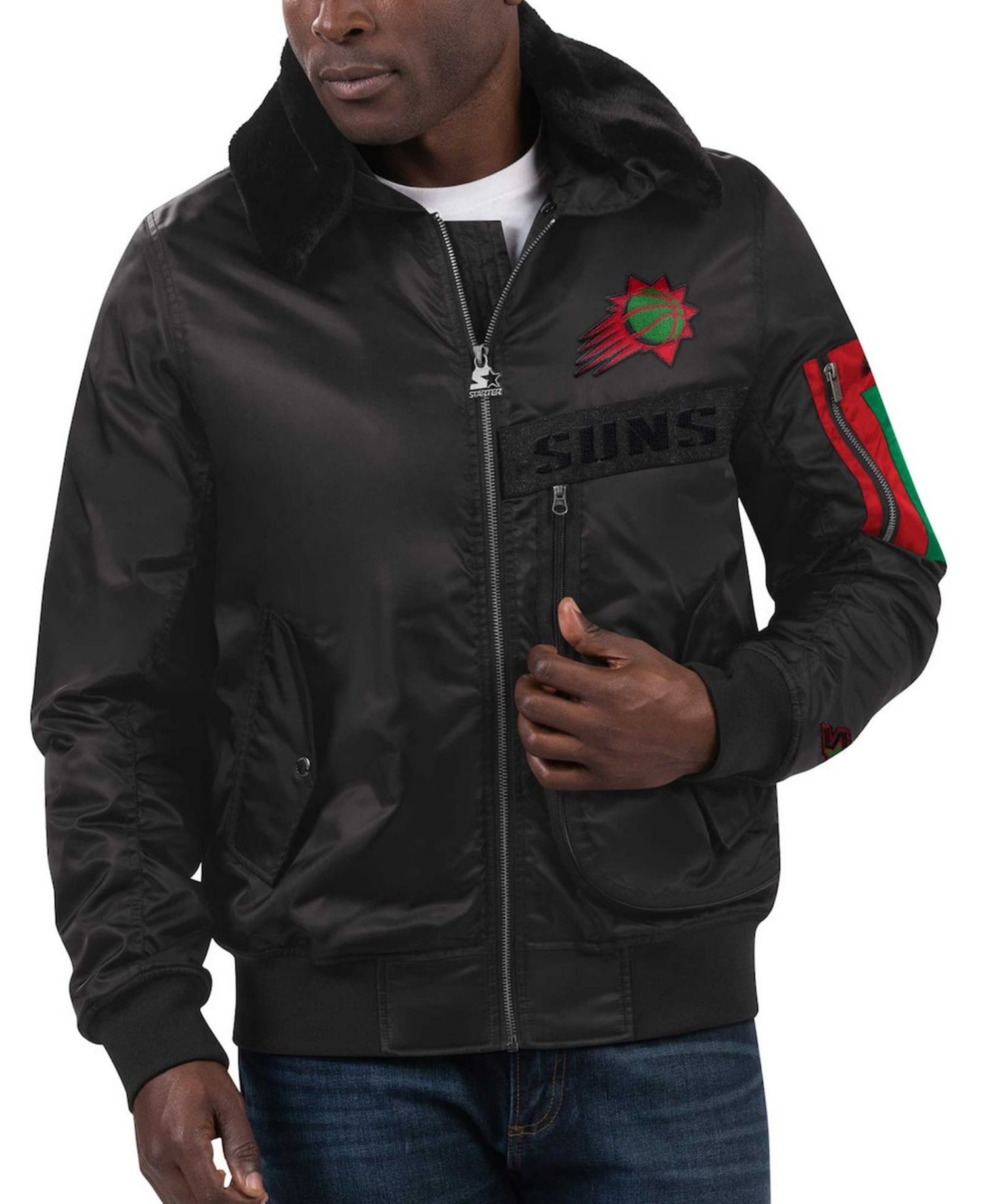x Ty Mopkins Men's Black Phoenix Suns Black History Month Satin Full-Zip Jacket