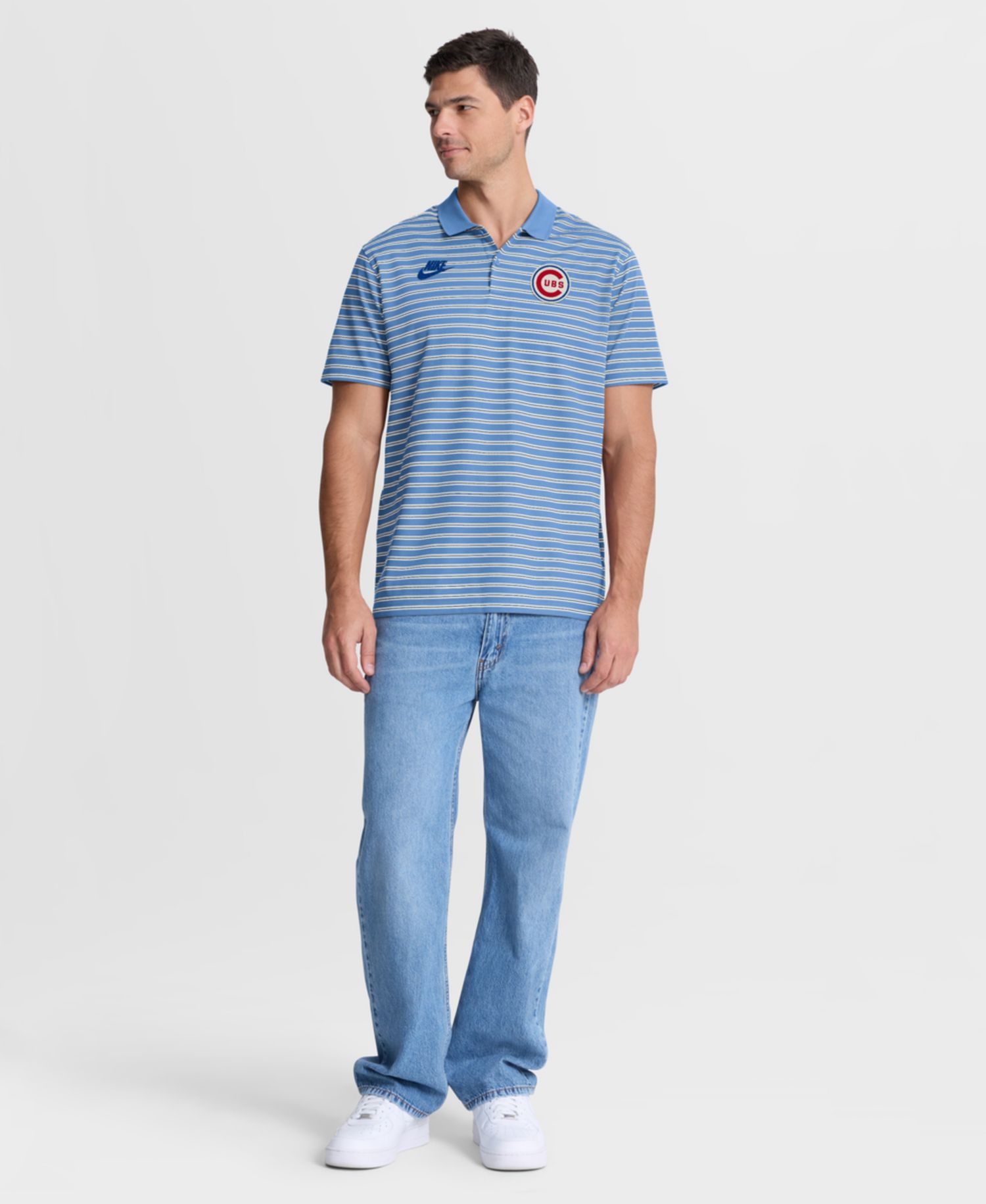 Men's Light Blue Chicago Cubs Cooperstown Collection Dri-FIT Victory Striped Polo Shirt