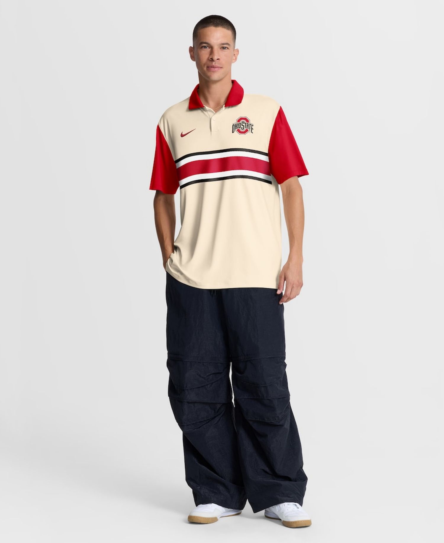 Men's Natural/Scarlet Ohio State Buckeyes Vapor Primary Logo Dri-FIT Polo Shirt