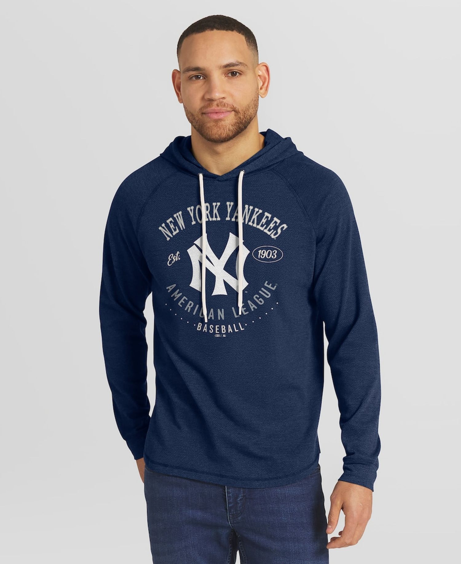 Men's Navy New York Yankees Raglan Hooded Long Sleeve T-Shirt