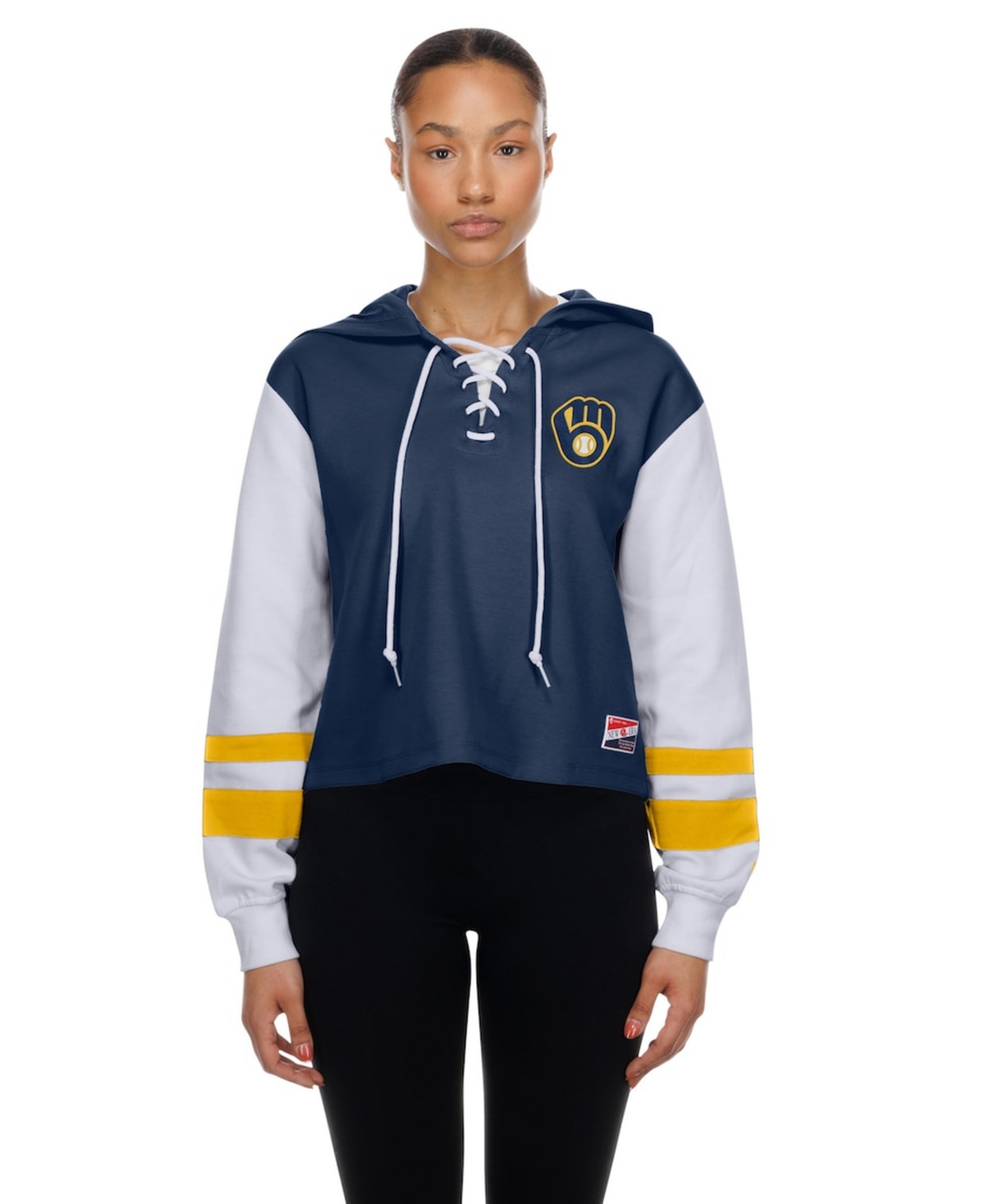 New Era Women's Navy Milwaukee Brewers Boxy Lace-Up Hoodie