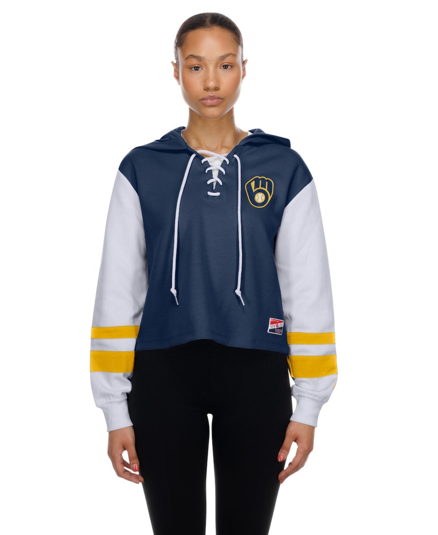 Women's Navy Milwaukee Brewers Boxy Lace-Up Hoodie