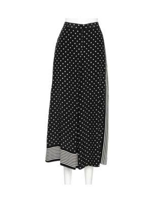 Women's Monochrome Polka Dotted Silk Wide Leg Pants