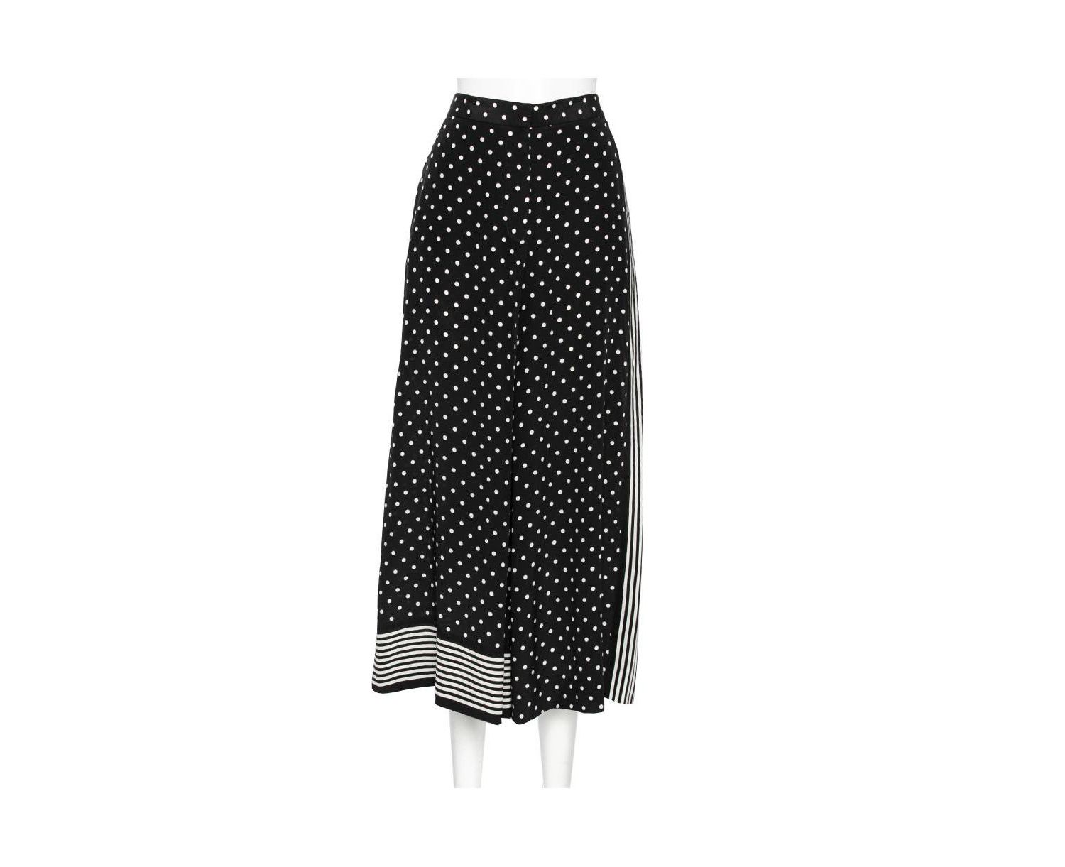 Women's Monochrome Polka Dotted Silk Wide Leg Pants