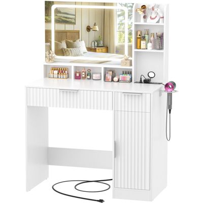 Vanity Desk with Mirror and 3 Color Lights, Makeup Vanity Desk with Drawers