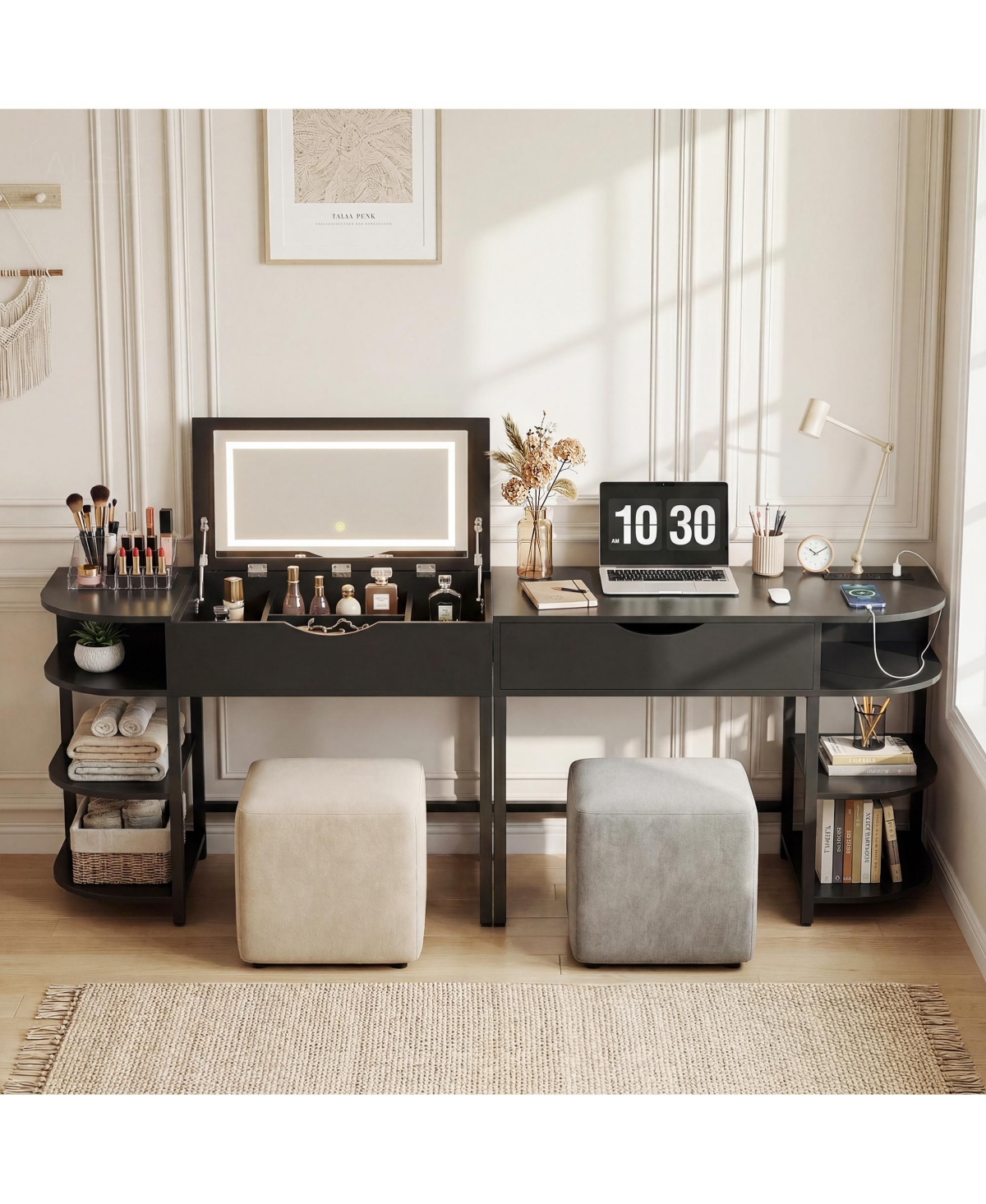 Aheaplus Flip-Top Makeup Dressing Table with mirror and Drawer, Small Vanity Desk Charging Station
