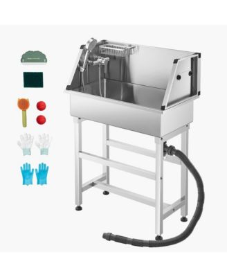 34 inch Stainless Steel Dog Grooming Tub with Hot Cold Faucet and Storage Rack