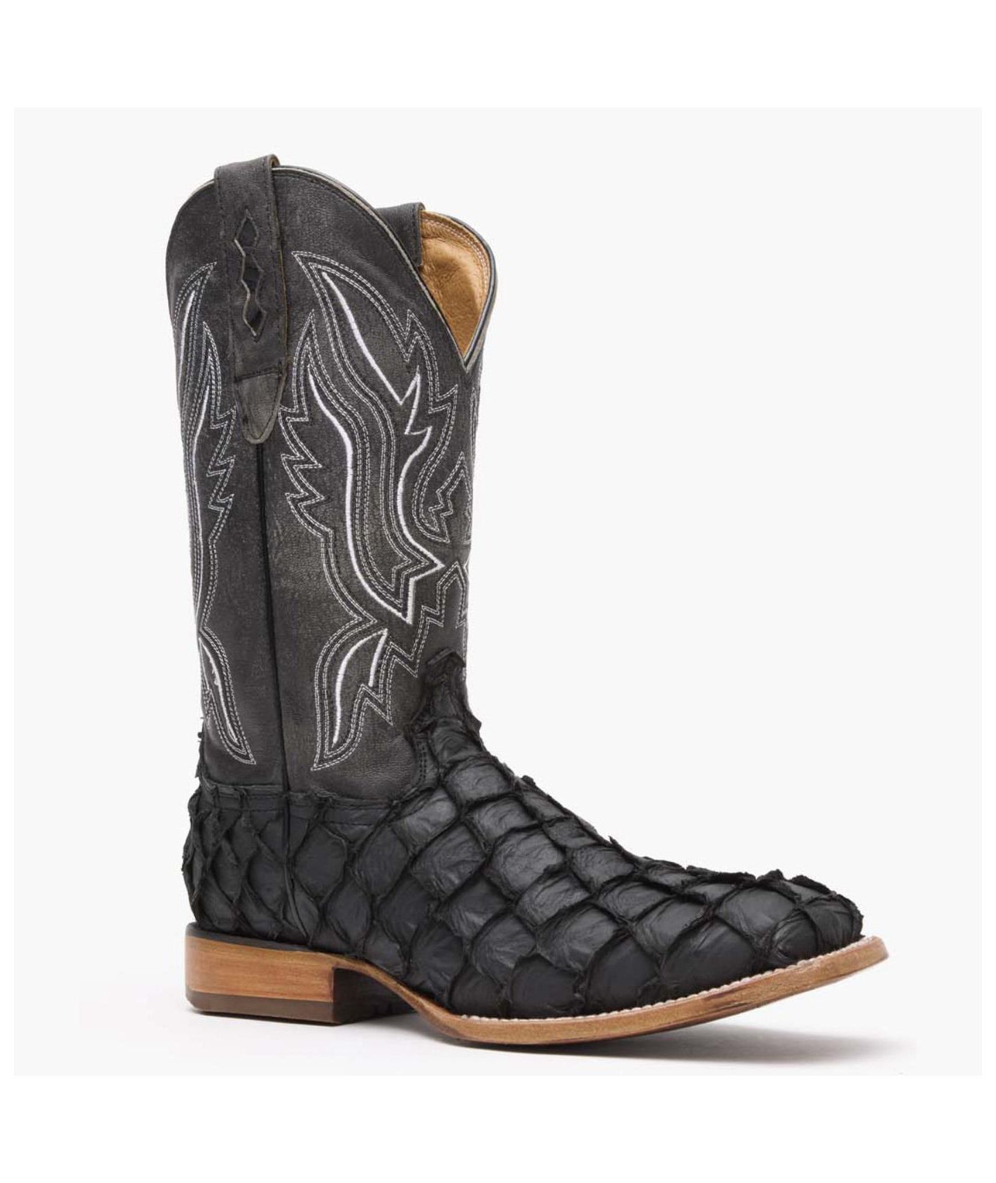 Мужские ботинки Durango Premium Exotics Pirarucu Western Boot, цвет: Матовый чёрный — фото 1