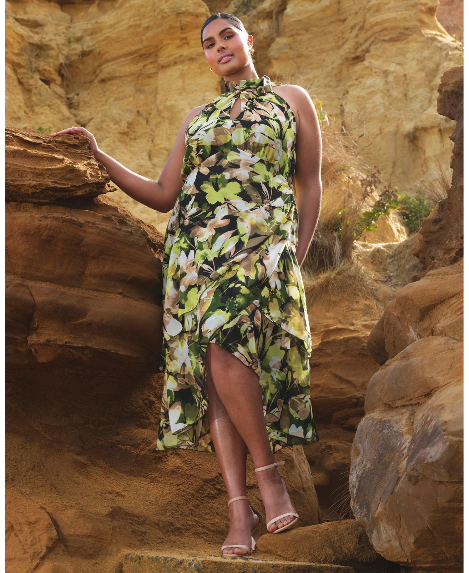 Women's Chlora Halter Chiffon Cocktail Midi Dress