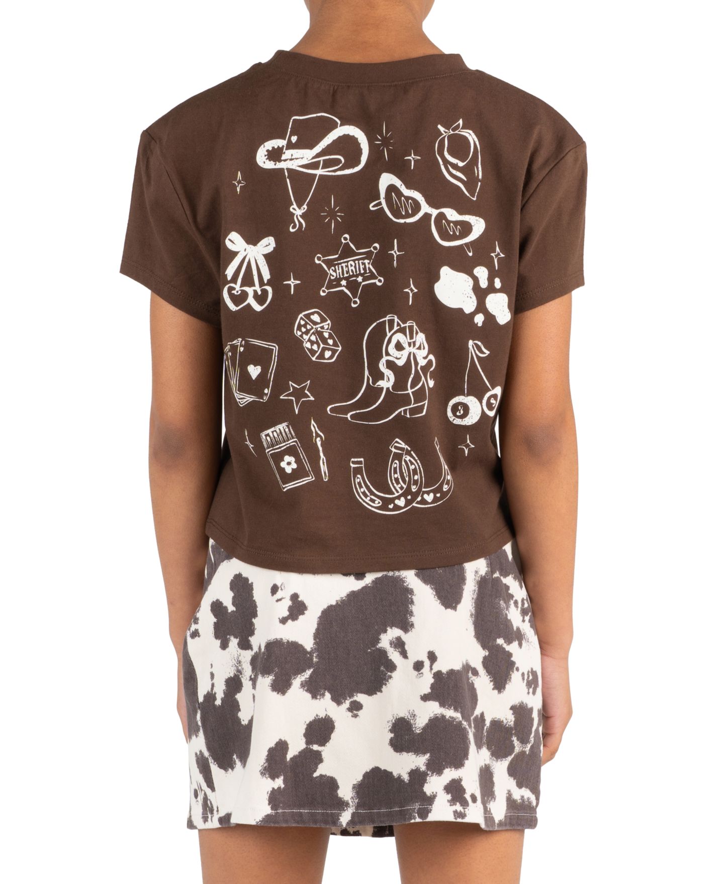 Tween Diva Girls' 7-12 Graphic T-Shirt and Cow Printed Twill Skort, 2-Piece Set, цвет: Коричневый — фото 3