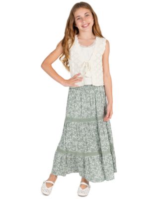 Rare Editions Girls' 7-16 Sleeveless Top, Vest and Skirt, 3-Piece Set