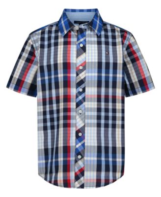 Boys' 8-20 Plaid Short-Sleeve Button-Front Shirt