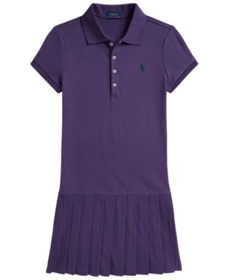 Girls' 7-16 Pleated Stretch Mesh Polo Dress