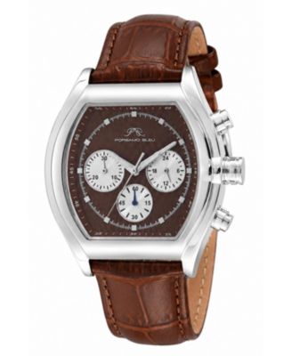 Roman Chronograph Genuine Leather Silver Tone and Men's Watch 1293AROL
