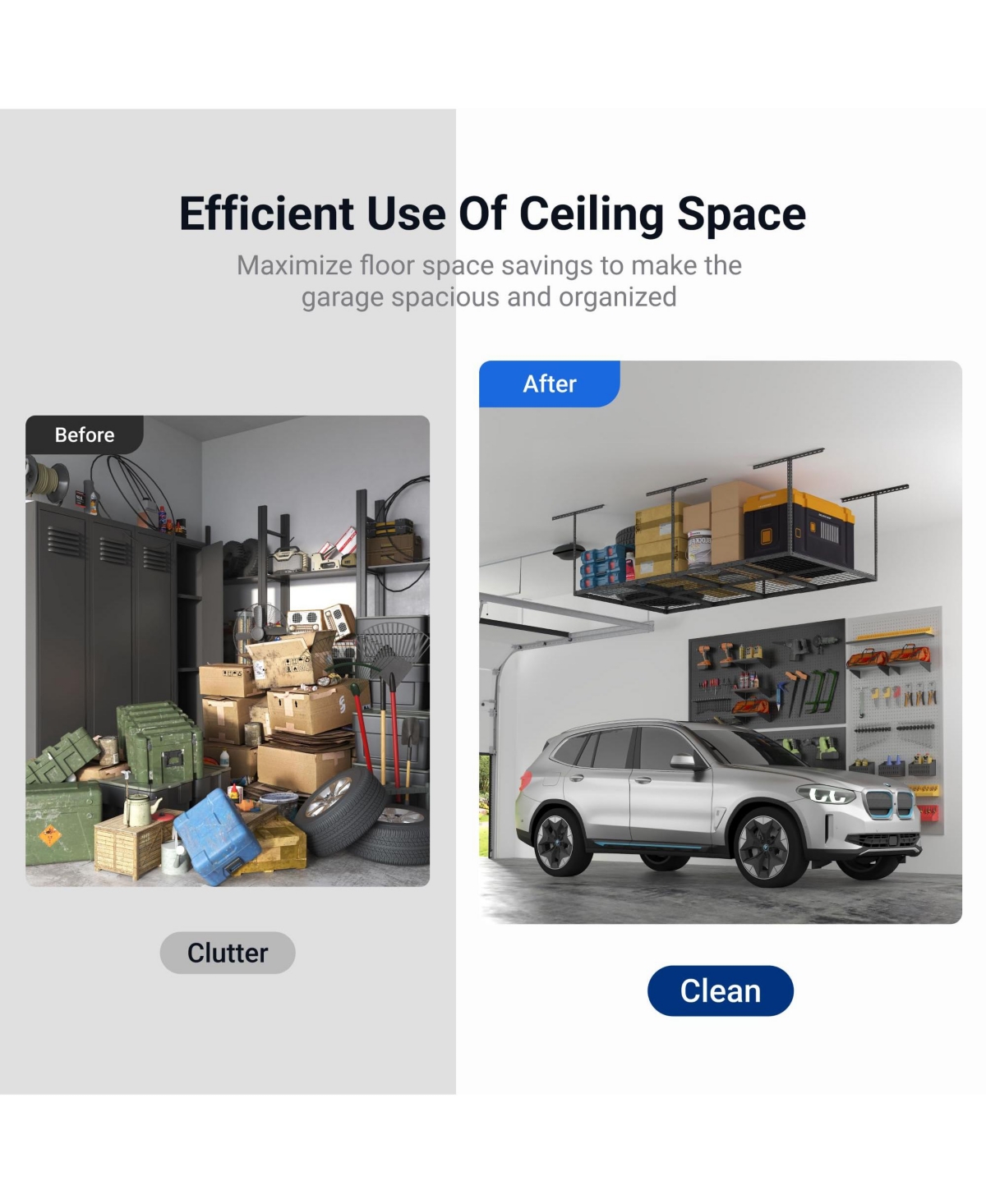 Fleximounts 2 Pack Overhead Garage Storage Adjustable Ceiling Rack, Classic Series