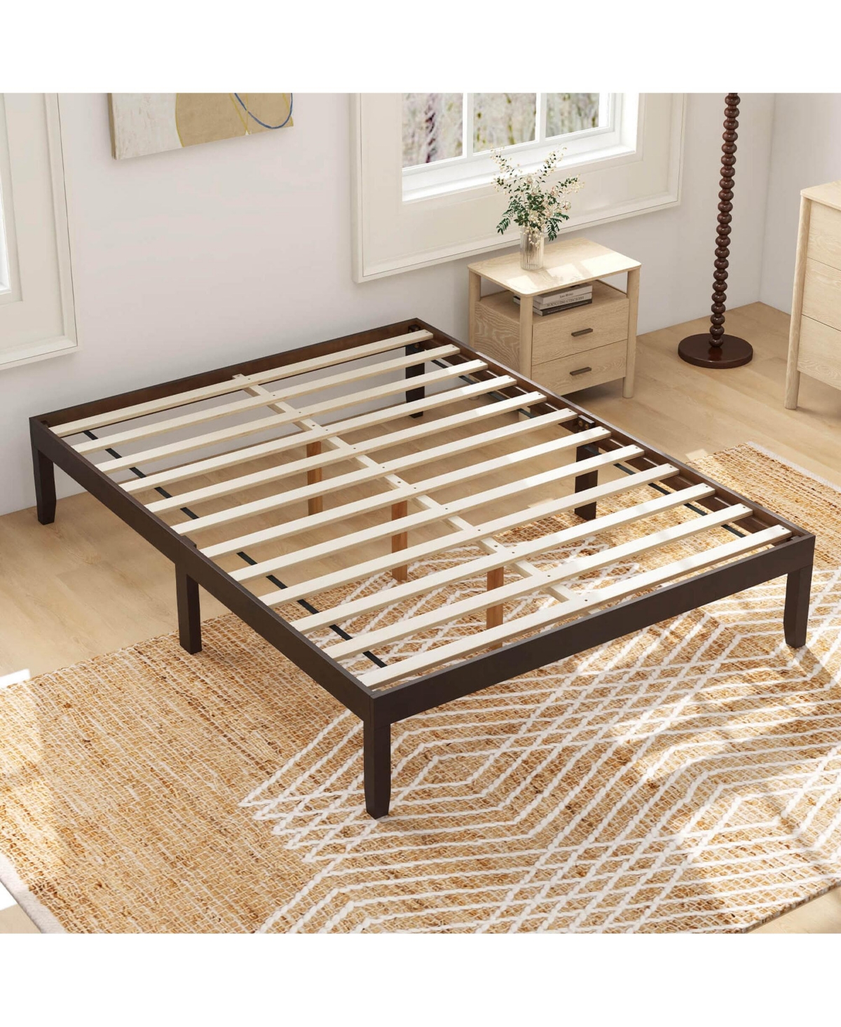 Costway Wooden Platform Bed Frame with Rubberwood Legs and Under-Bed Storage