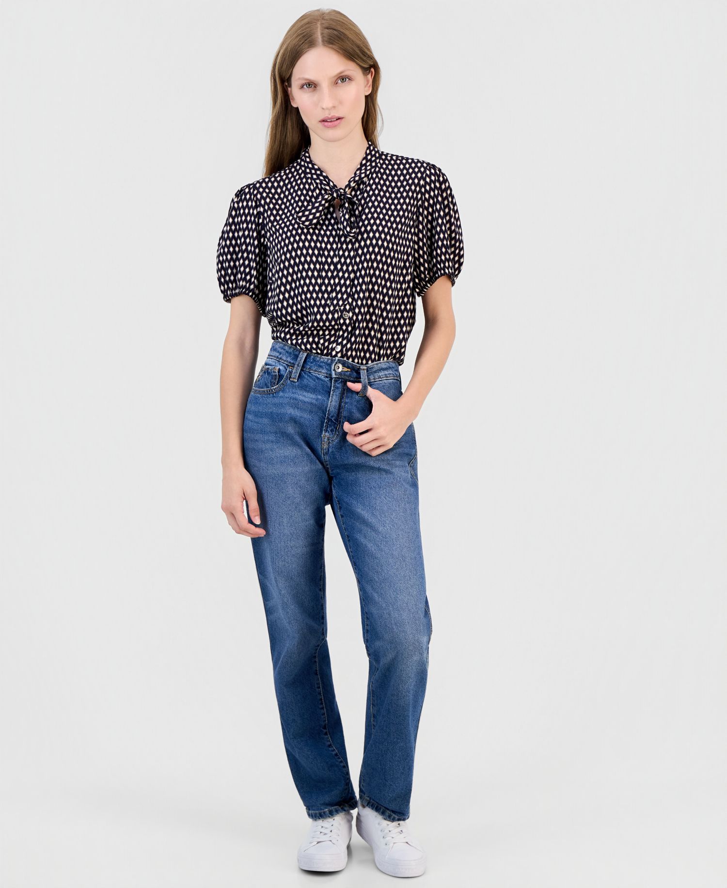 Women's Printed Puff-Sleeve Button-Front Shirt