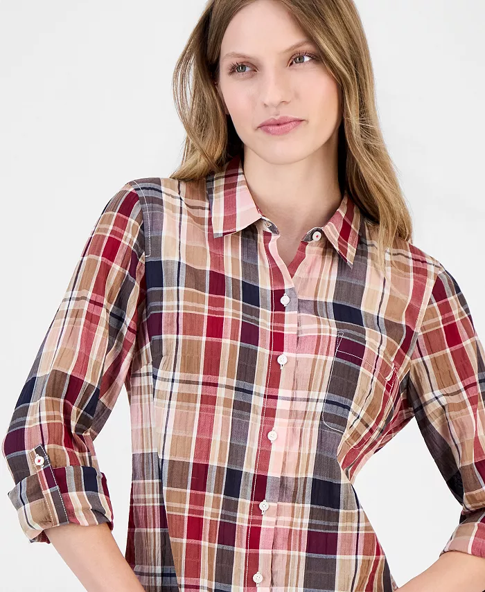 Women's Crinkle Plaid Roll-Tab Shirt - thumbnail 3
