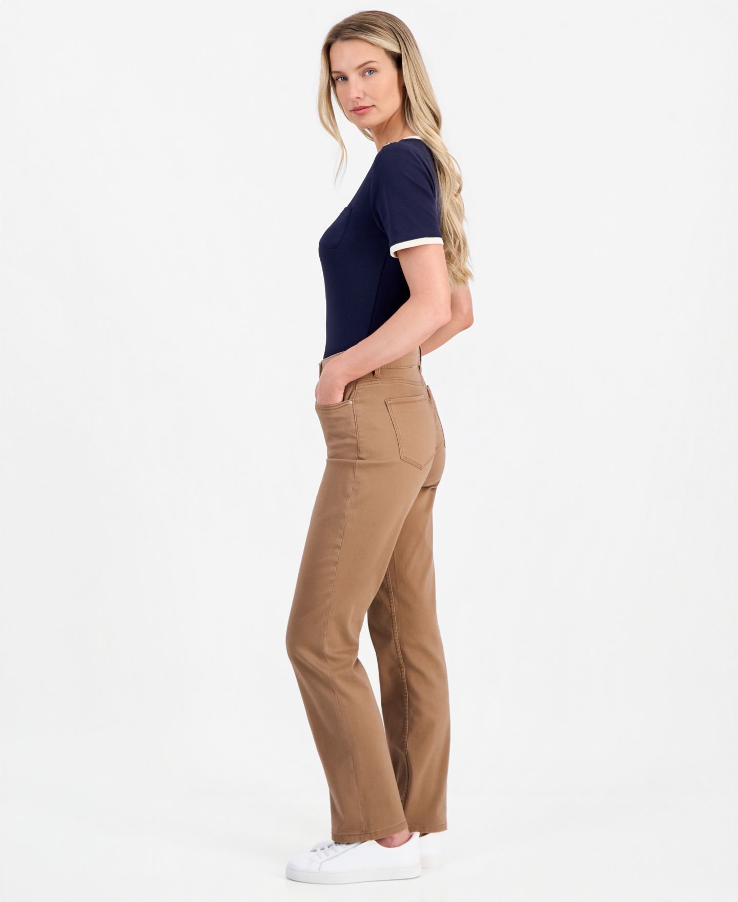 Женские брюки Nautica Bay Sateen Straight Mid-Rise, цвет: Barley — фото 3