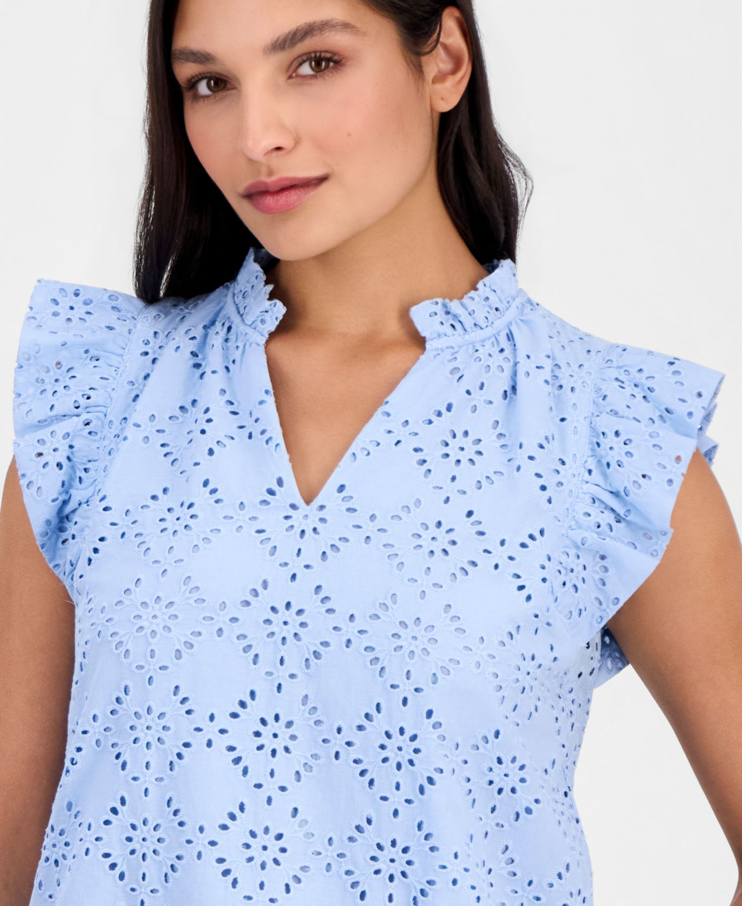 Petite Flutter-Sleeve V-Neck Blouse
