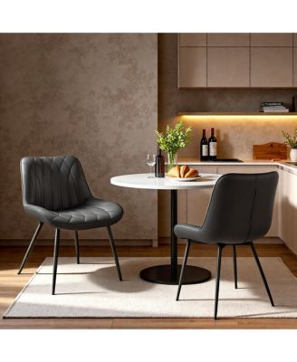 Set of 2 Modern Dining Chairs Upholstered PU Leather Armless Side Chairs with Thick Cushion for Kitchen Dining Room