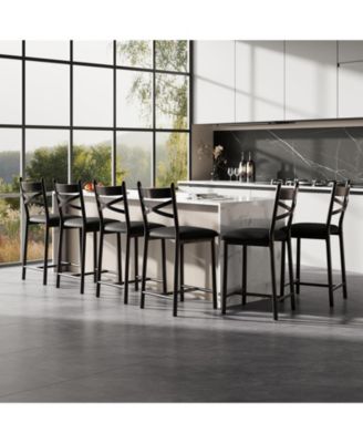Counter Height Bar Stools Set of 8, Upholstered Dining Chairs, Thick Cushion, X-Back, Waterproof PU Leather, for Kitchen Island