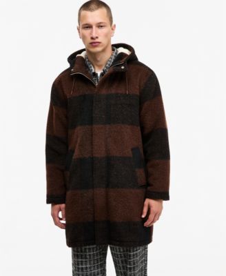Men's Relaxed-Fit Plaid Sherpa-Lined Coat