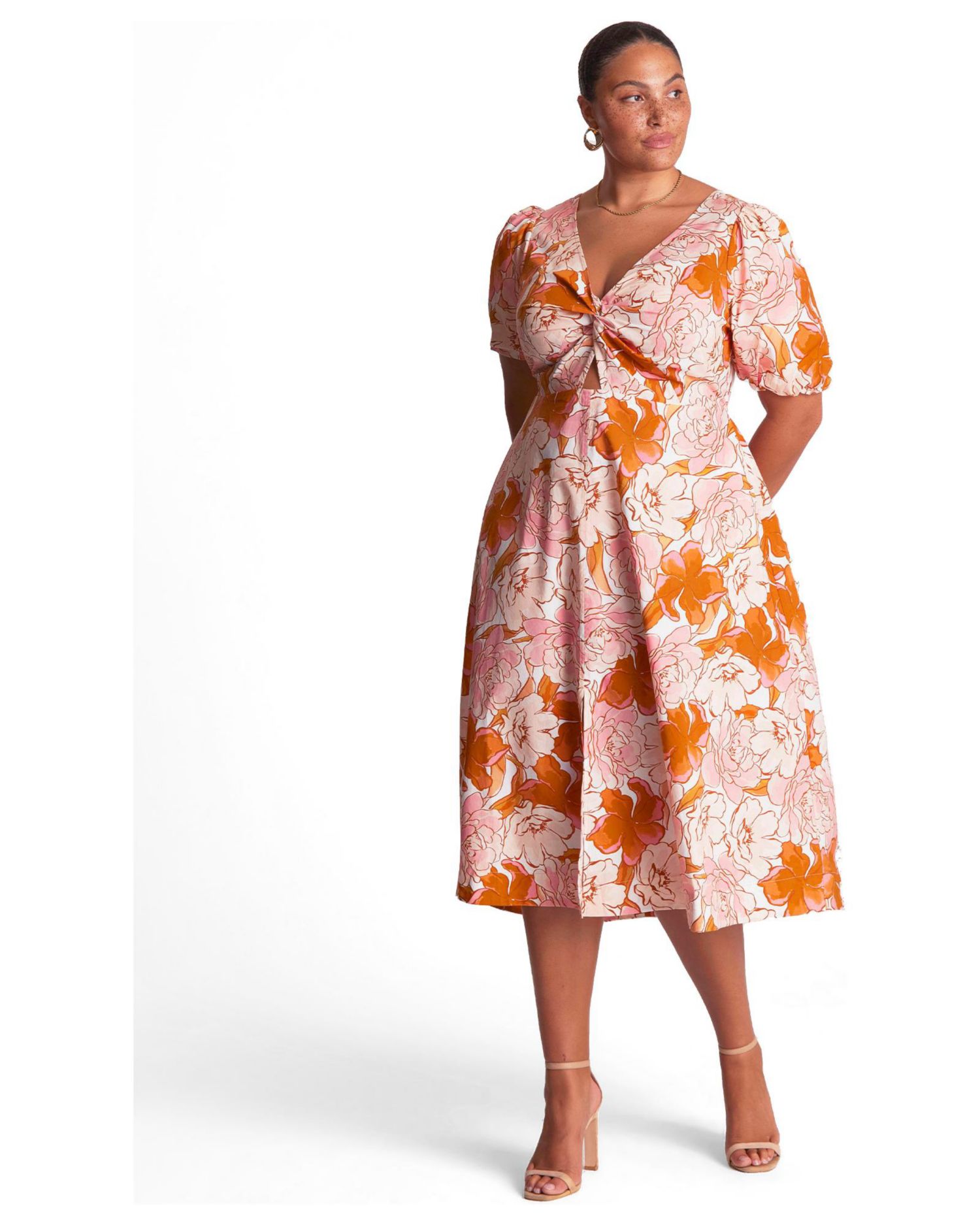Women's Amira Cotton Twist-Front Fit Flare Midi Dress