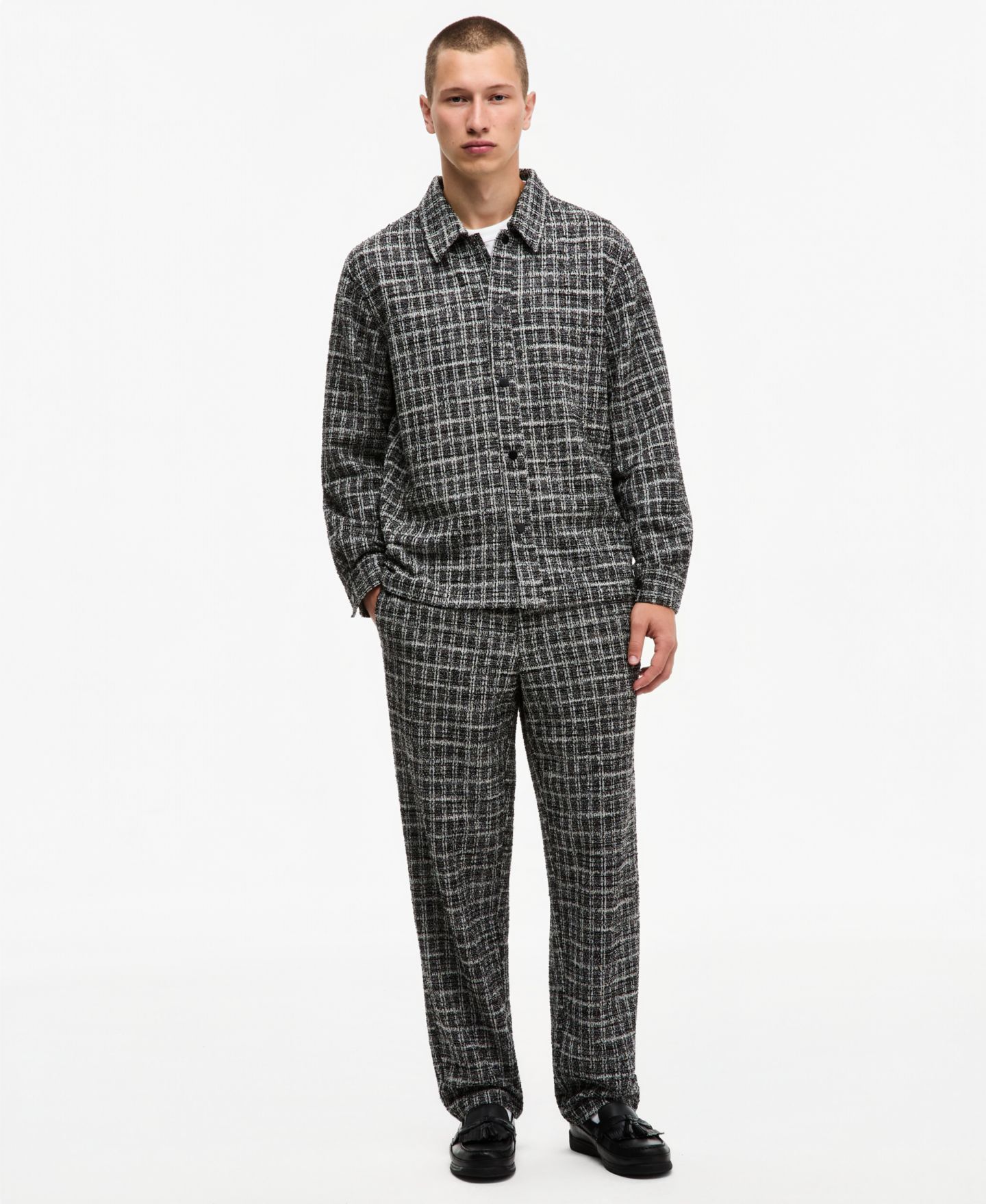 Мужская рубашка Mode of One Textured Tweed Point Collar Overshirt, цвет: Чёрный комбинированный — фото 2
