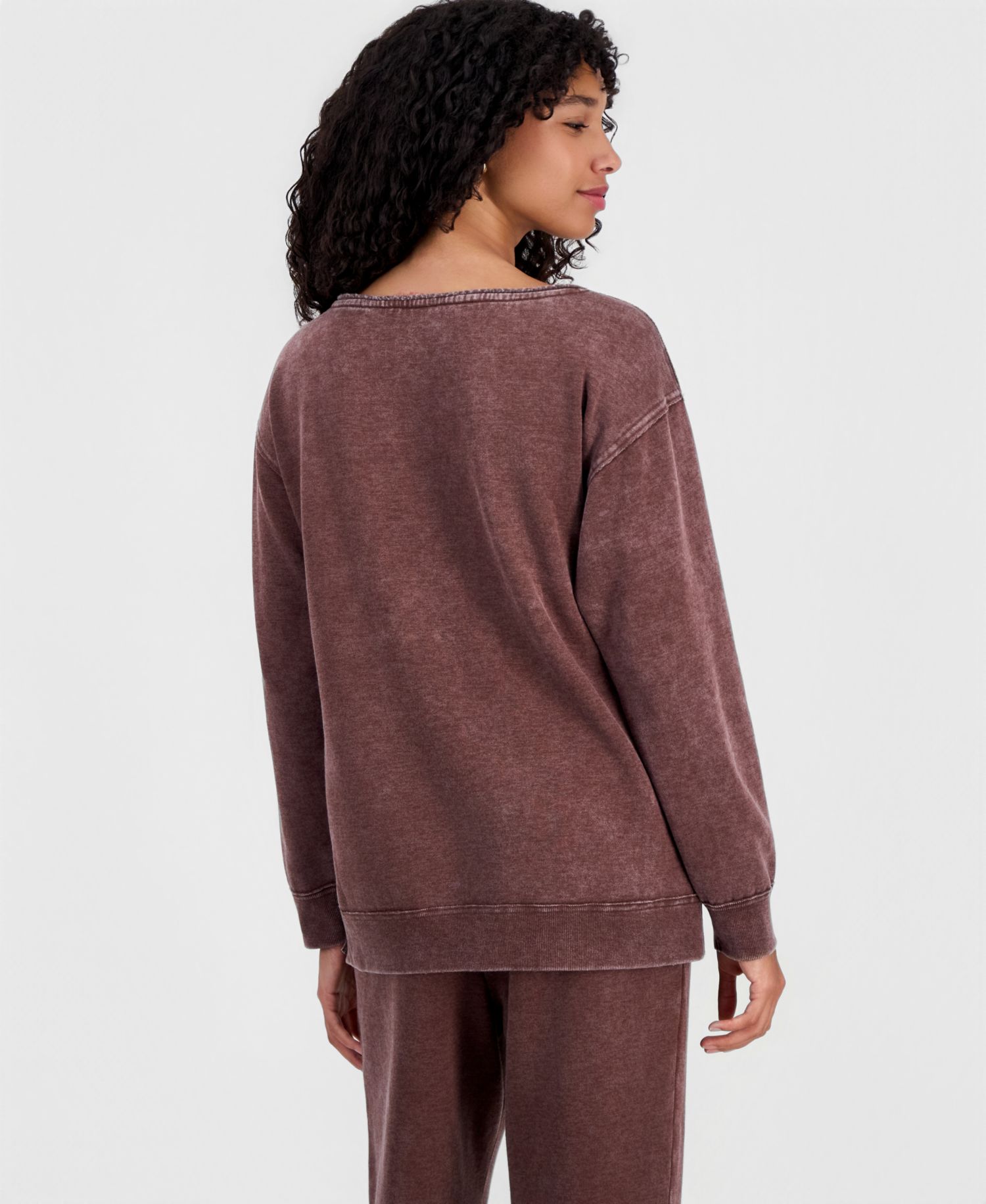 Juniors' Tokyo Flower Mineral-Wash Boat-Neck Fleece Sweatshirt