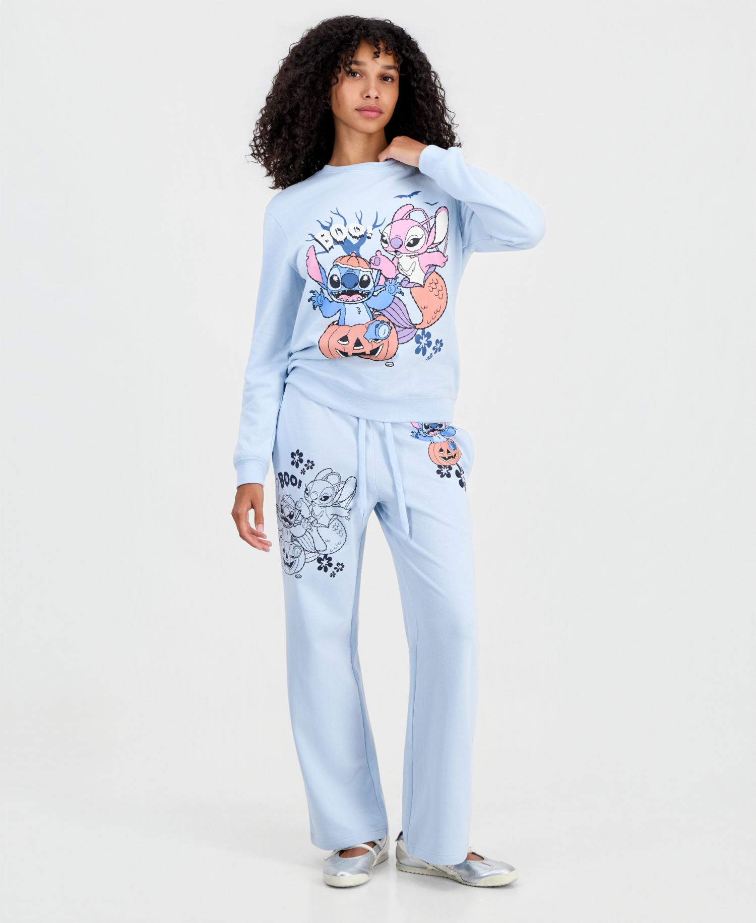 Juniors' Stitch Halloween Fleece Crewneck Pullover
