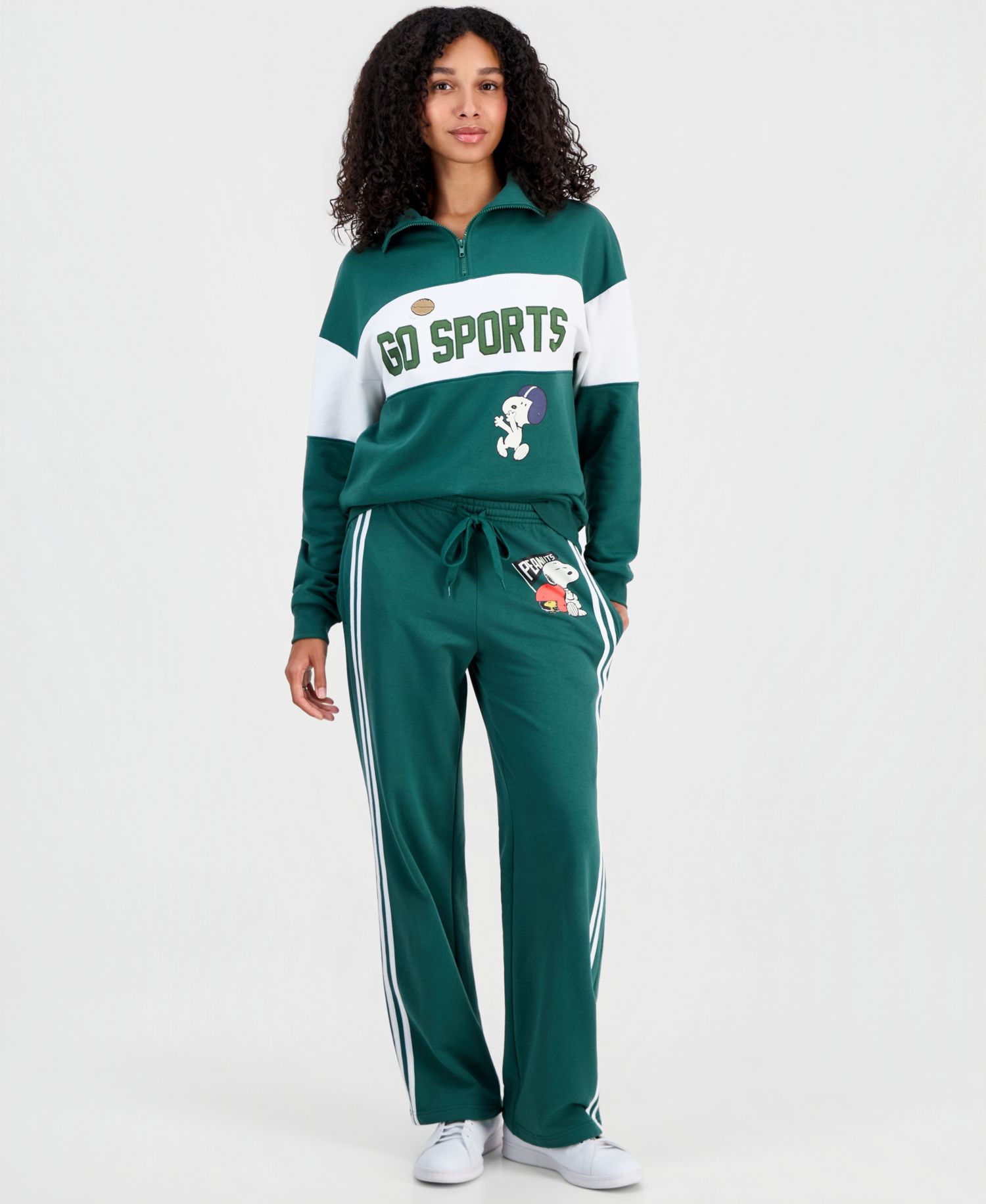 Juniors' Snoopy Varsity Quarter-Zip Fleece Pullover Sweatshirt
