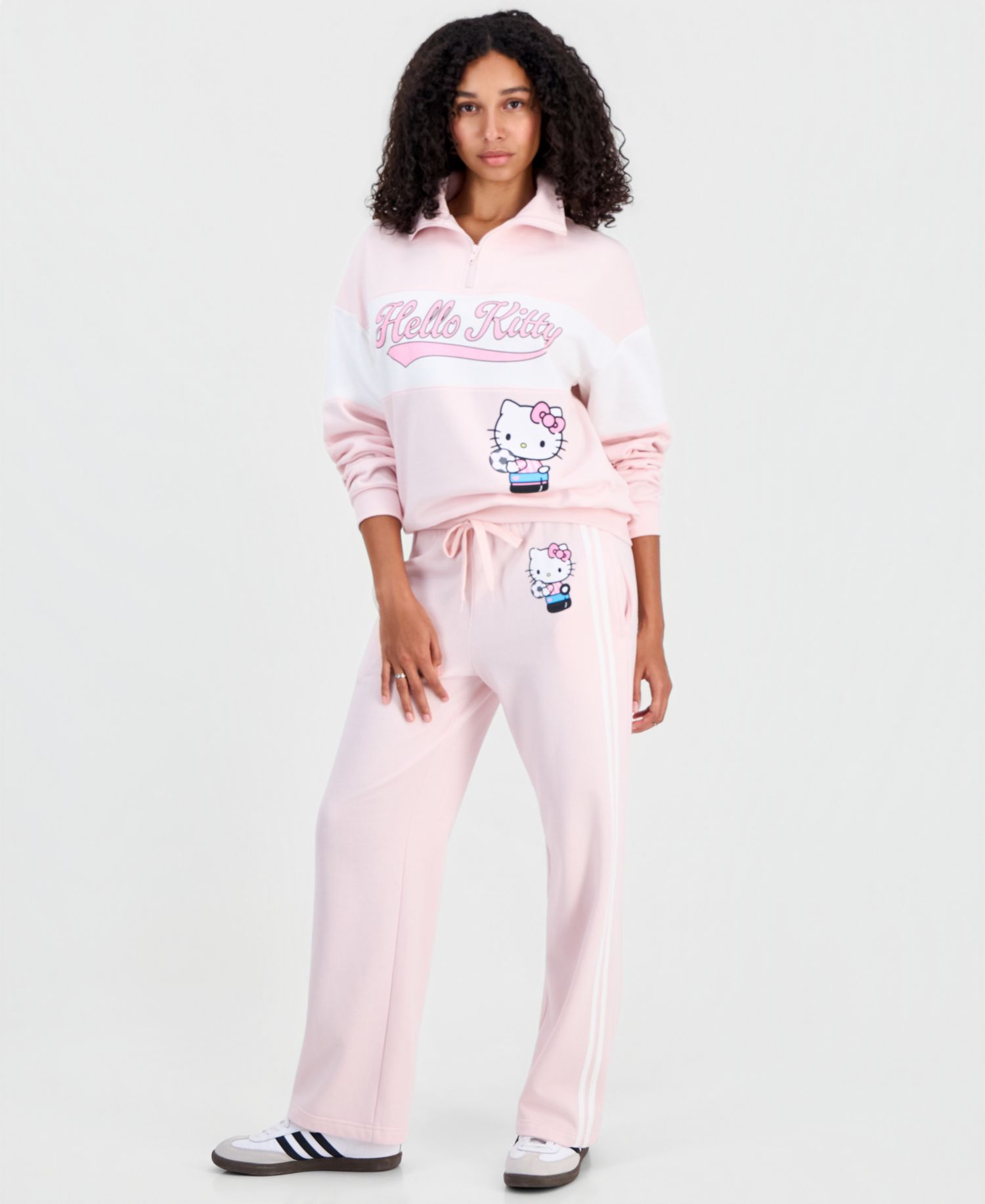 Juniors' Hello Kitty Varsity Quarter-Zip Fleece Pullover Sweatshirt