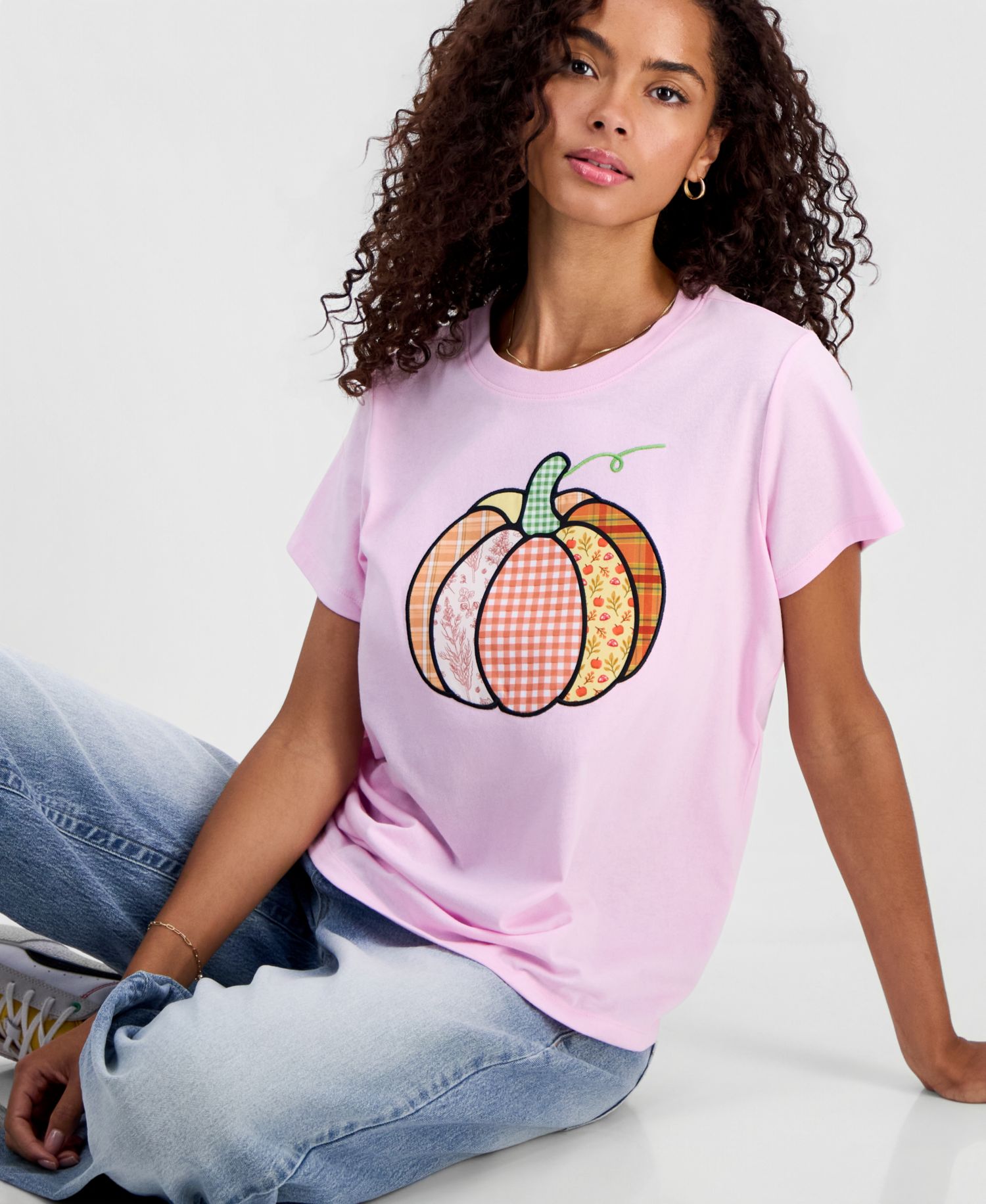 Juniors' Pumpkin Patchwork T-Shirt