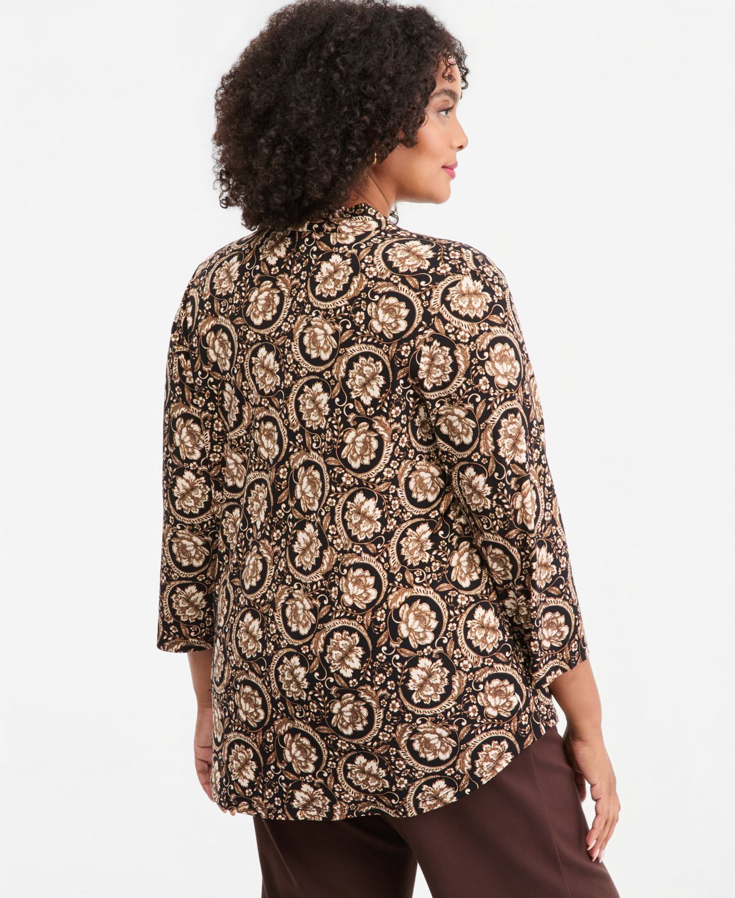 Женский топ JM Collection Plus Size V-Neck 3/4-Sleeve, цвет: Глубокий чёрный — фото 4