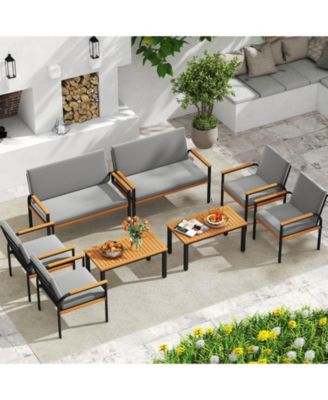 8 Piece Patio Furniture Set with Coffee Table, Loveseat and 4 Single Chairs for Porch