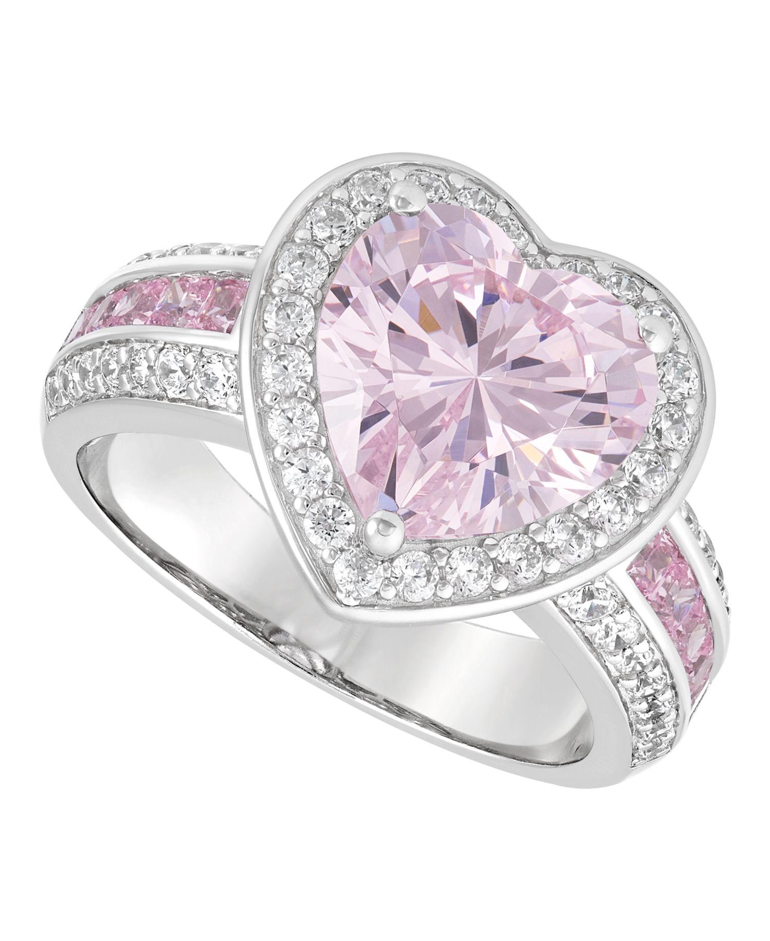 Pink Cubic Zirconia (7-1/3 ct. t.w.) and White Cubic Zirconia (1-1/5 ct. t.w.) Heart Ring in Sterling Silver Rhodium