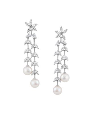 Cultured Freshwater Pearl (6-6.5mm) & White Cubic Zirconia (5-3/8 ct. t.w.) Drop Earrings in Sterling Silver