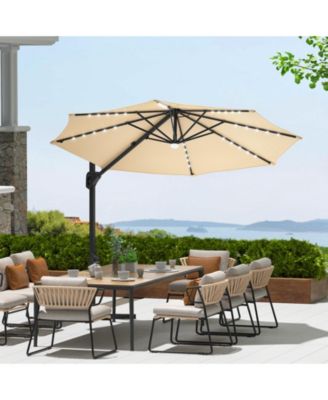 10feet  Solar LED Cantilever Patio Umbrella, 360degree(s) Rotation, UV Protection for Backyard, Deck, Pool with Base