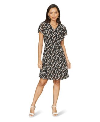 Women's Leaf Print Mesh Stretch Skater Dress