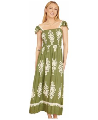 Women's Block Print Ruched Maxi Dress