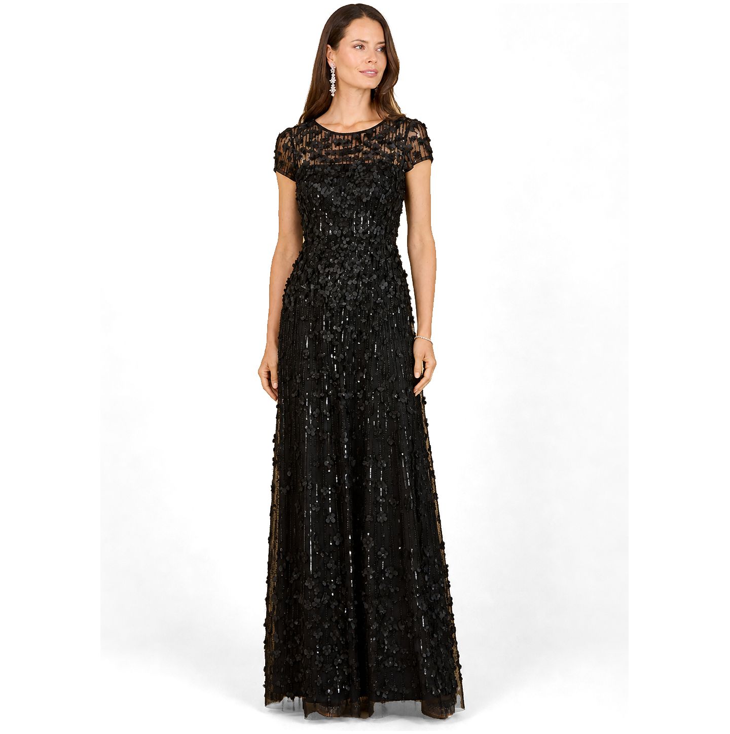 Женская кепка Lara 3D Floral Embellished Cap Sleeve Gown, цвет: Чёрный — фото 3