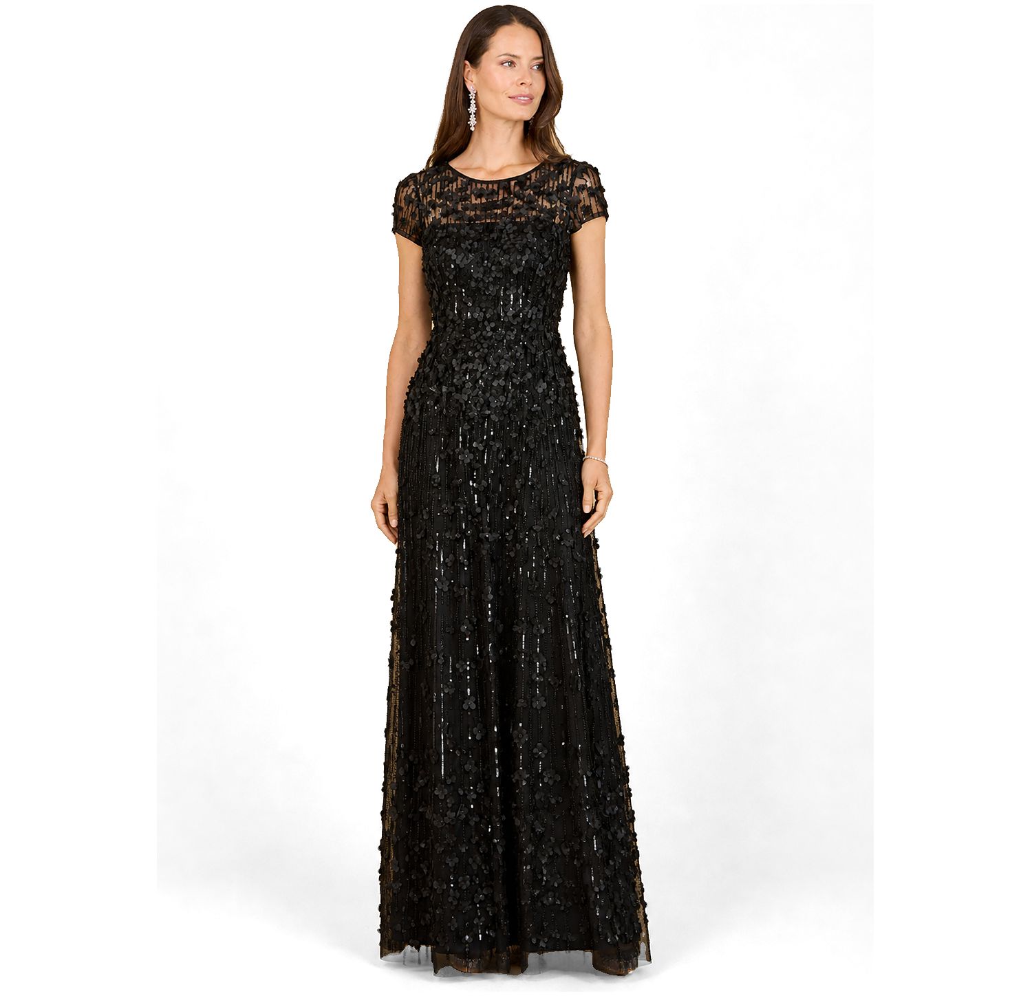 Women's 3D Floral Embellished Cap Sleeve Gown